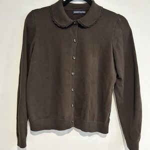 Brandy Melville Brown Button Up Cardigan Sweater Peter Pan Collar Small Cottage